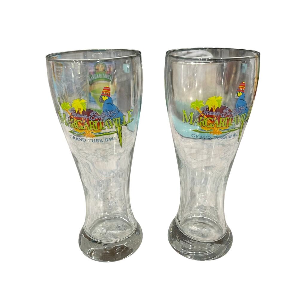 Margaritaville Grand Turk Souvenir Pilsner Beer Glasses Jimmy Buffett Lot of 2